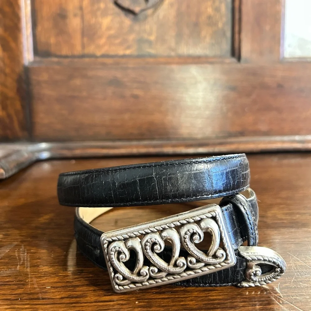 Brighton Classics Leather Belt Sz 28 Heart Buckle